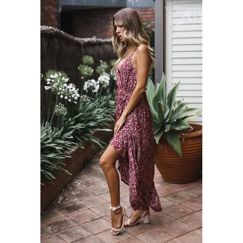 Sexy Floral Print Maxi Dress with Bow Straps