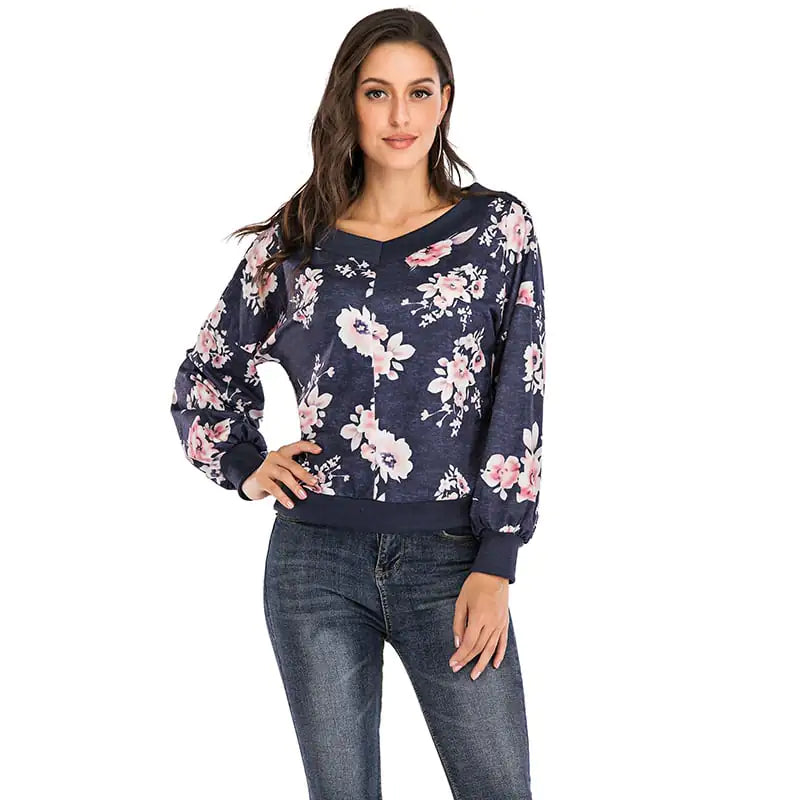 New Style Printed Women's Long Sleeve One Shoulder Sweater