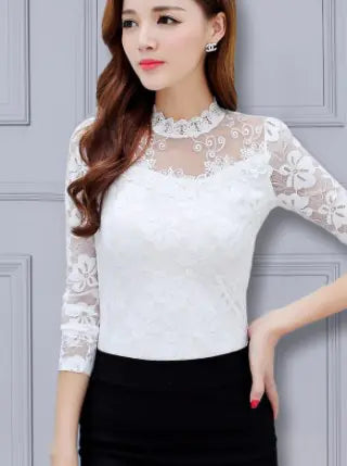Fleece-Lined Long Sleeve Lace Top for Women