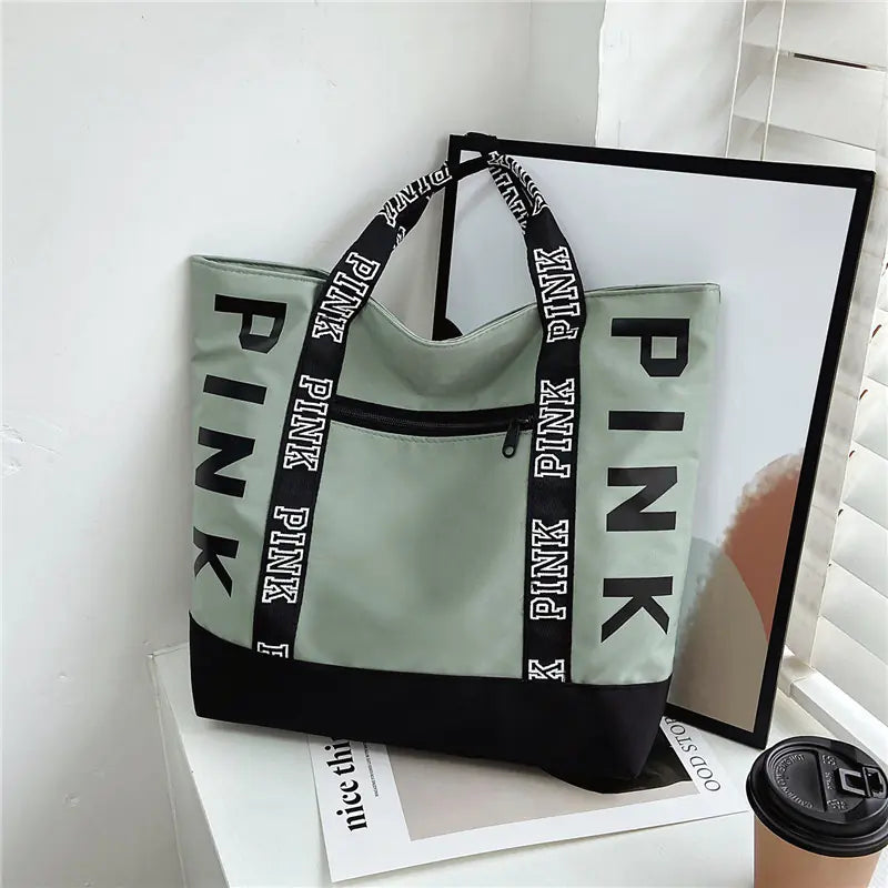 Colorblock Pink Letter Graphic Tote Bag for Women
