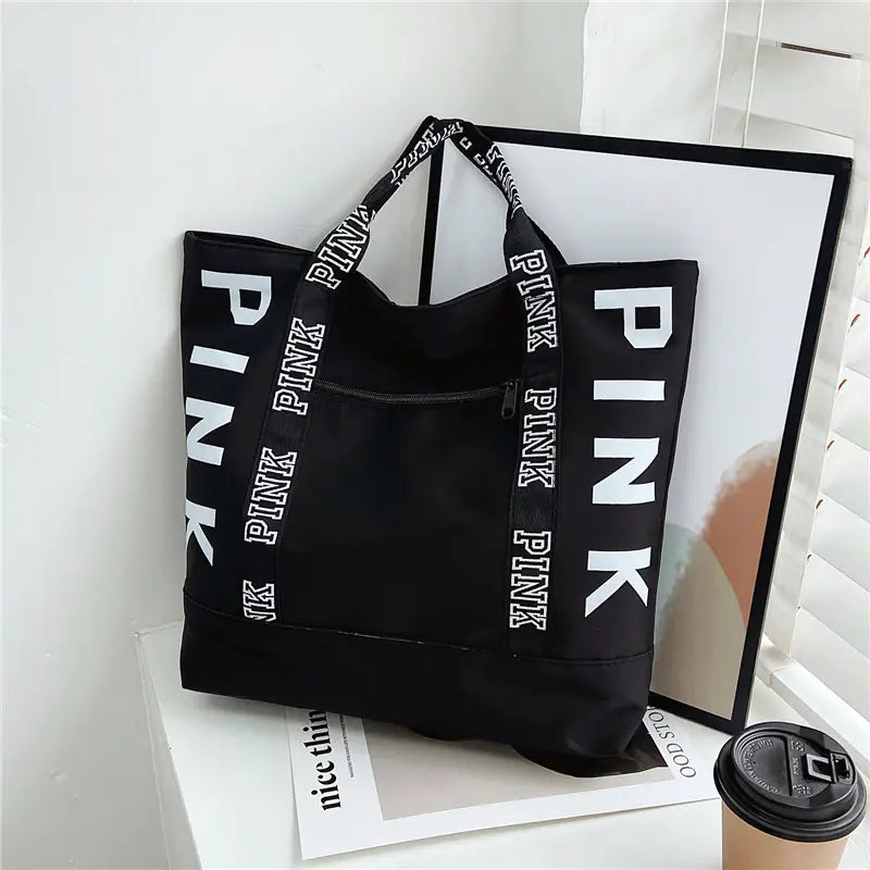 Colorblock Pink Letter Graphic Tote Bag for Women