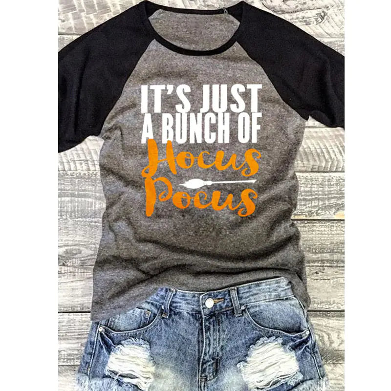 Halloween Graphic Tee, Letter Print Women's Casual Top