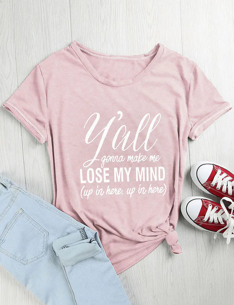 LOSEMYMIND Women's Trendy Graphic Tee Short Sleeve