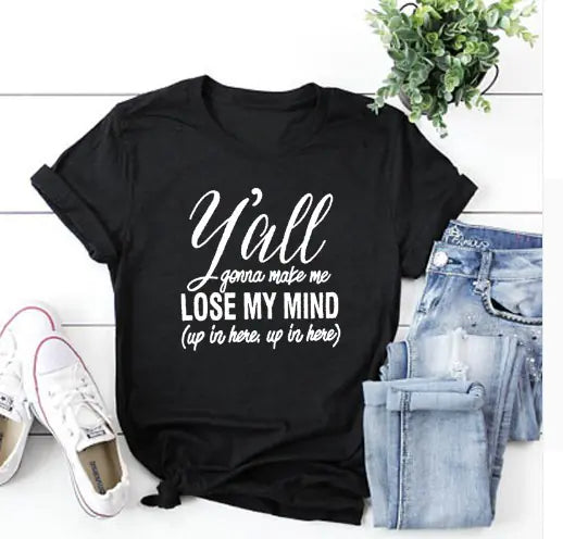 LOSEMYMIND Women's Trendy Graphic Tee Short Sleeve