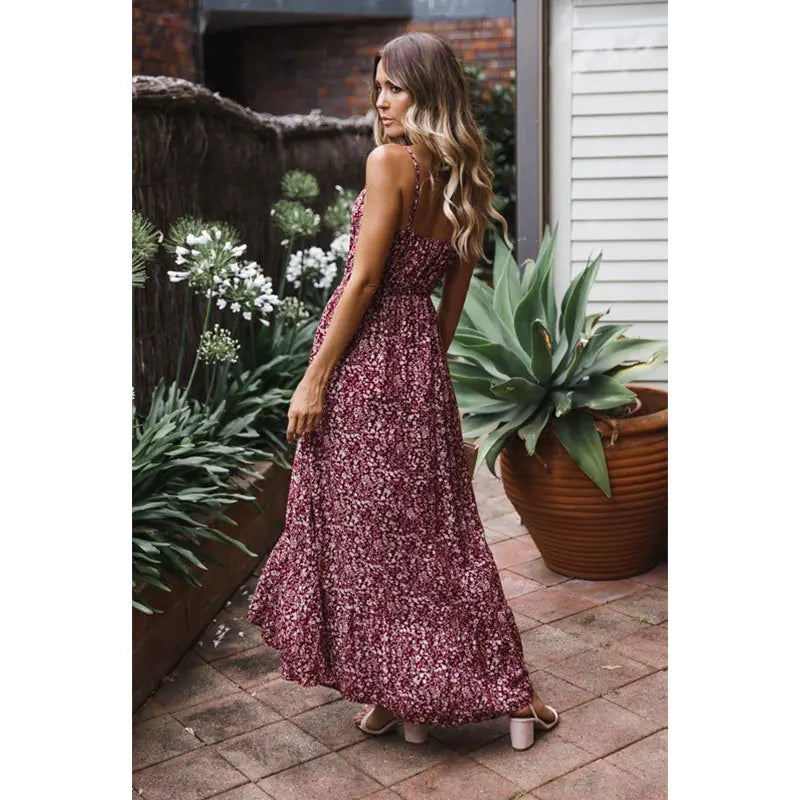 Sexy Floral Print Maxi Dress with Bow Straps