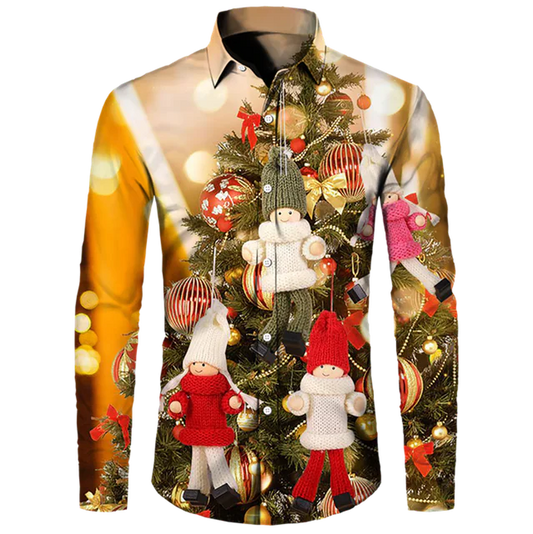 Men's Casual Christmas Cotton Spandex Shirt