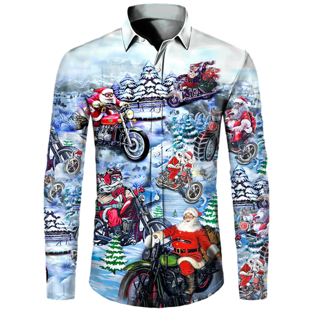 Men's Casual Christmas Cotton Spandex Shirt