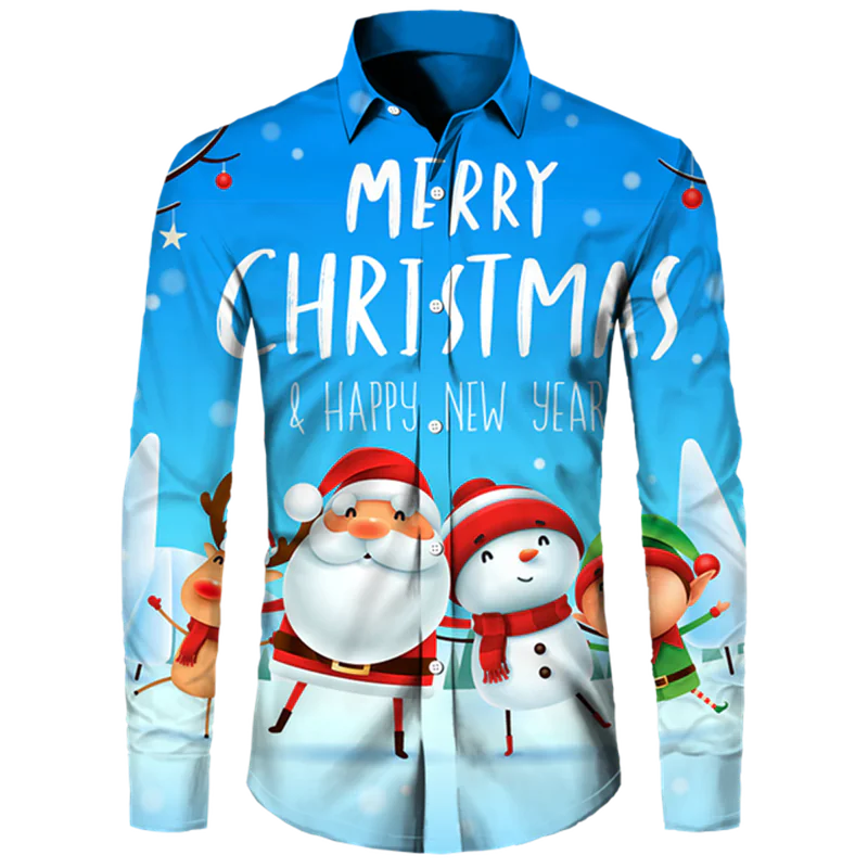 Men's Casual Christmas Cotton Spandex Shirt
