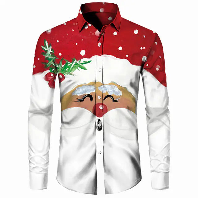 Men's Casual Christmas Cotton Spandex Shirt