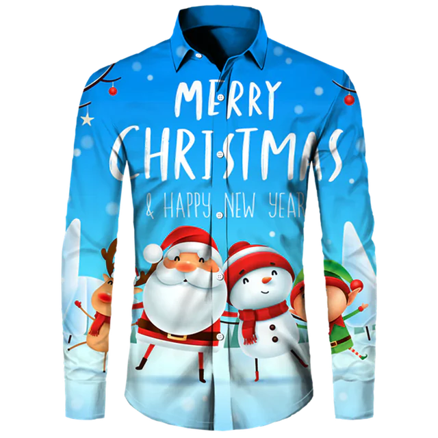 Men's Casual Christmas Cotton Spandex Shirt