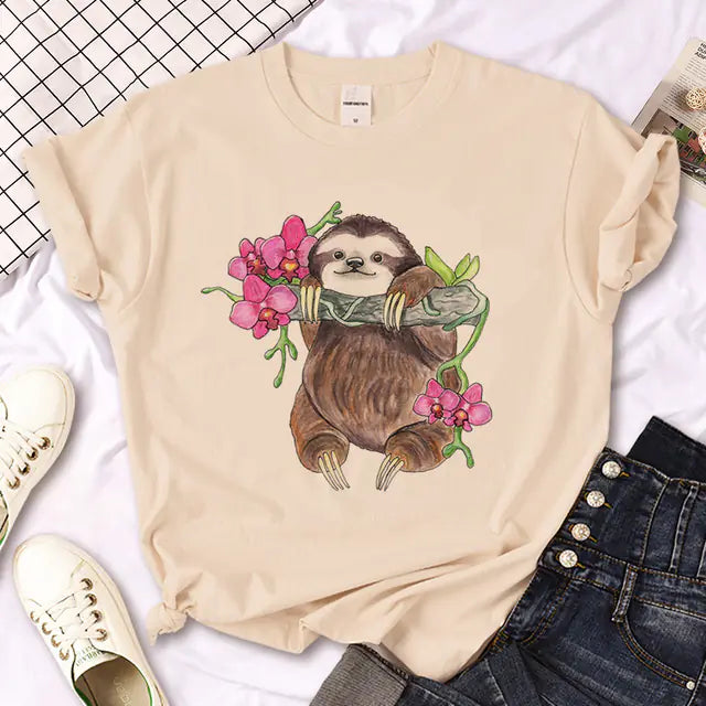 Sloth Graphic T-Shirt for Girls - Summer Streetwear