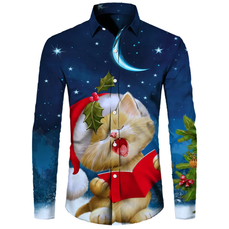 Men's Casual Christmas Cotton Spandex Shirt