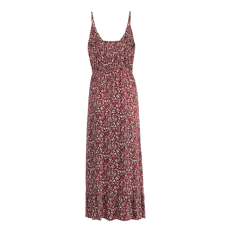 Sexy Floral Print Maxi Dress with Bow Straps
