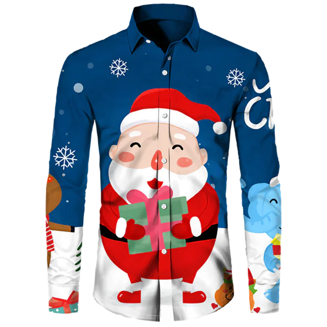 Men's Casual Christmas Cotton Spandex Shirt