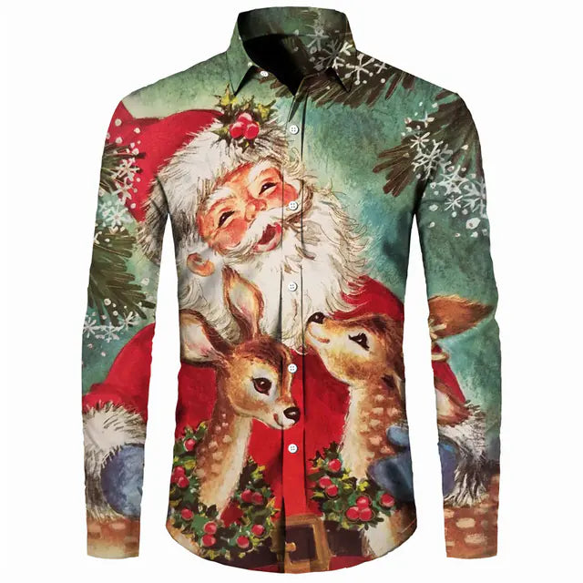 Men's Casual Christmas Cotton Spandex Shirt