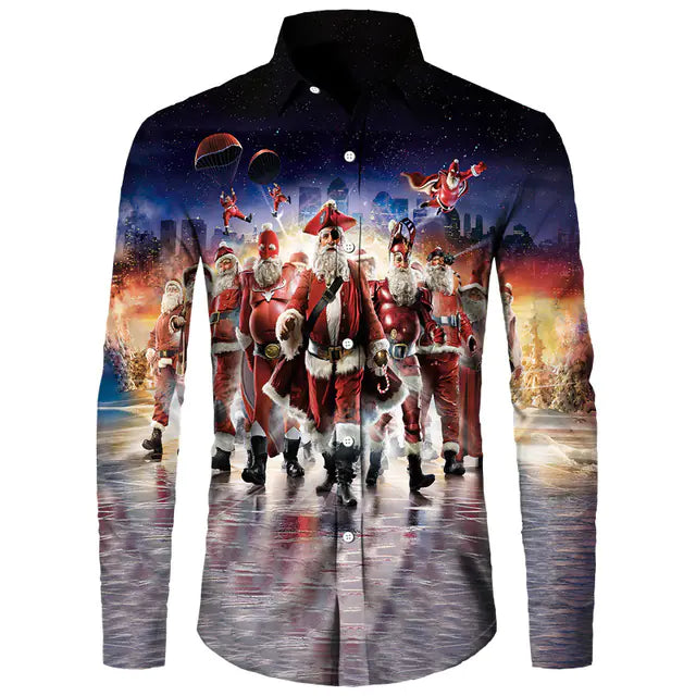 Men's Casual Christmas Cotton Spandex Shirt