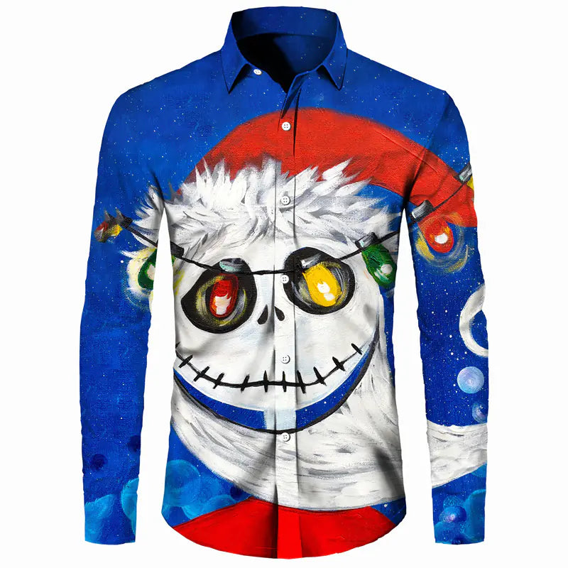 Men's Casual Christmas Cotton Spandex Shirt