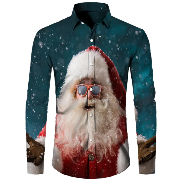 Men's Casual Christmas Cotton Spandex Shirt