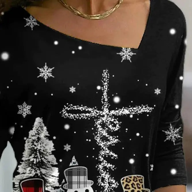 New Christmas Printed Long-sleeved Pullover T-shirt