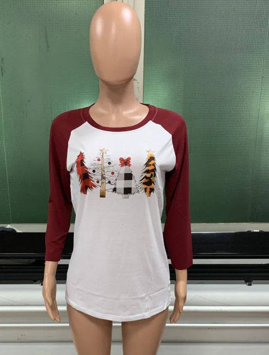 Christmas Tree Pattern Print Round Neck T-Shirt