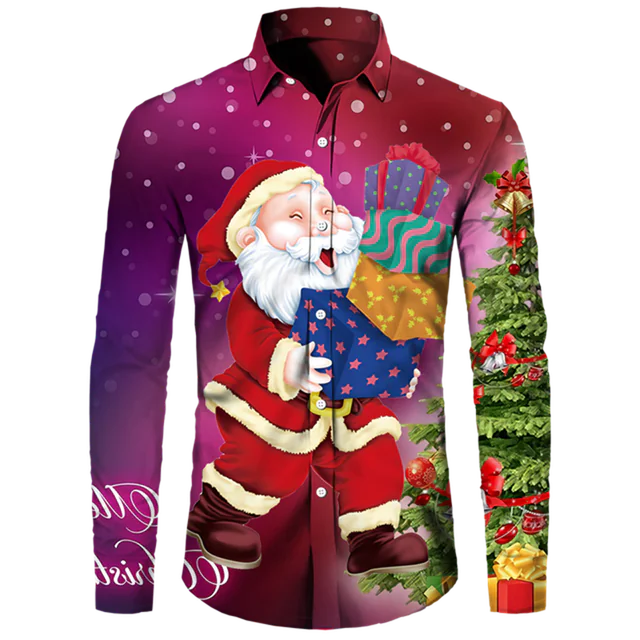 Men's Casual Christmas Cotton Spandex Shirt