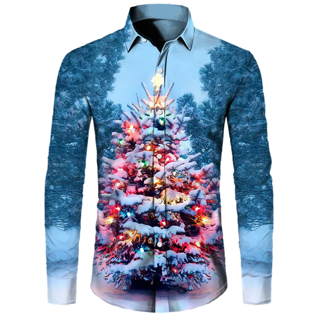 Men's Casual Christmas Cotton Spandex Shirt