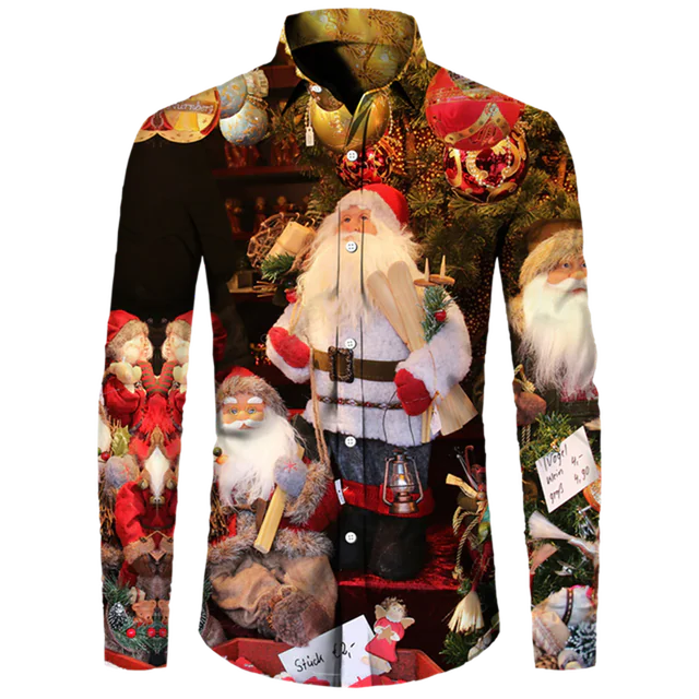 Men's Casual Christmas Cotton Spandex Shirt