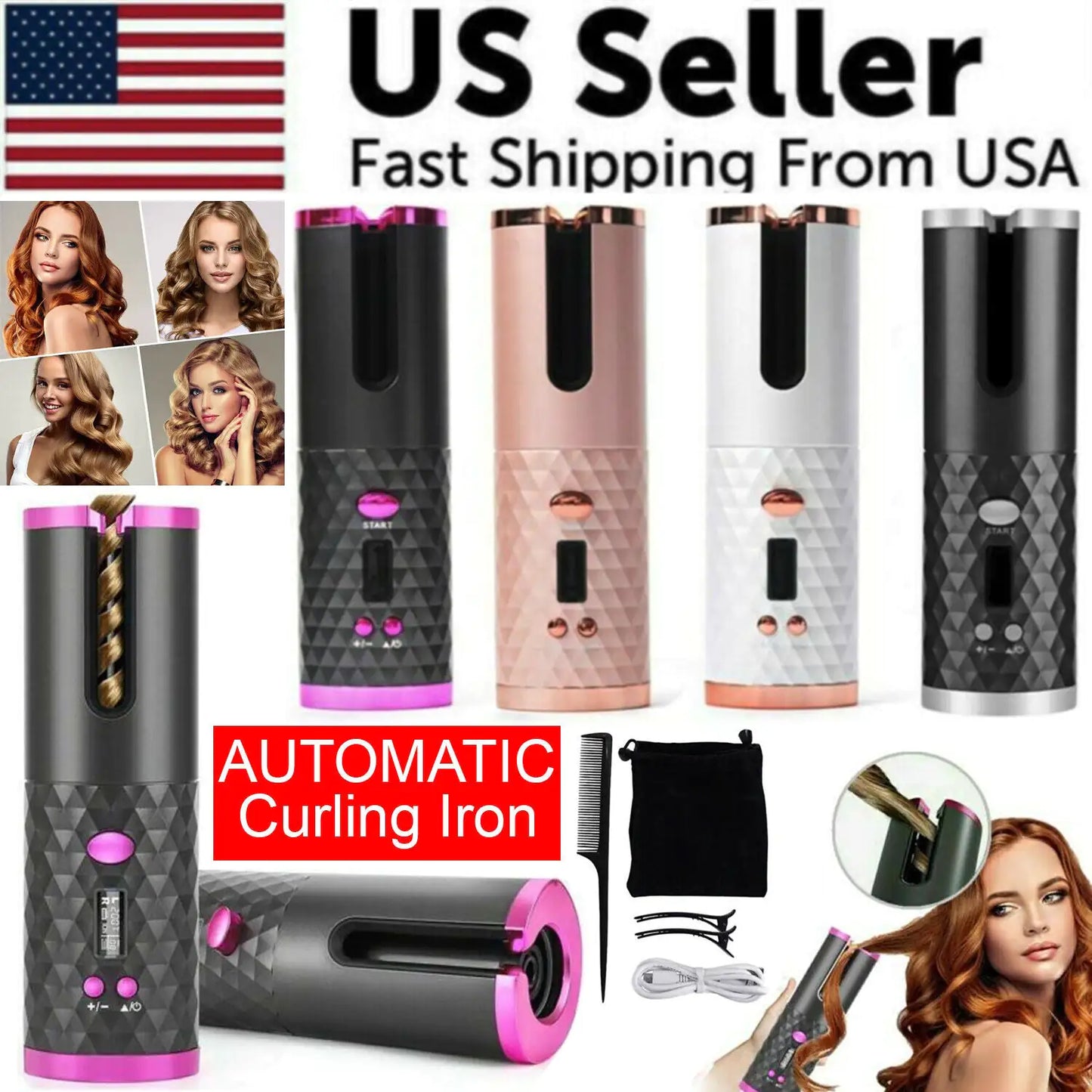 ✨ Cordless LCD Auto-Rotating Wireless Hair Curler ✨