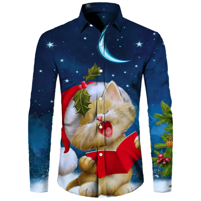Men's Casual Christmas Cotton Spandex Shirt