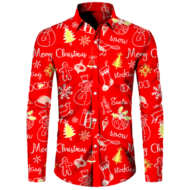 Men's Casual Christmas Cotton Spandex Shirt