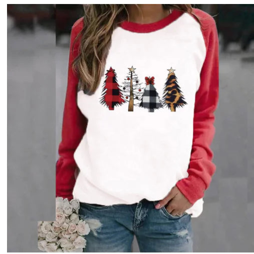 Christmas Tree Pattern Print Round Neck T-Shirt
