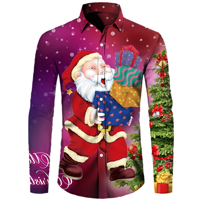 Men's Casual Christmas Cotton Spandex Shirt