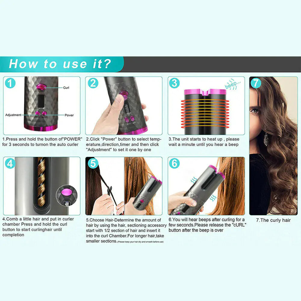 ✨ Cordless LCD Auto-Rotating Wireless Hair Curler ✨