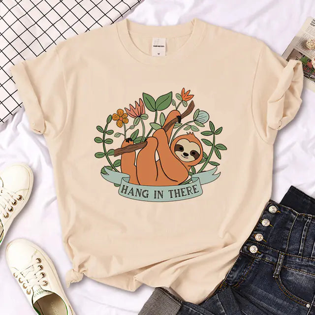Sloth Graphic T-Shirt for Girls - Summer Streetwear