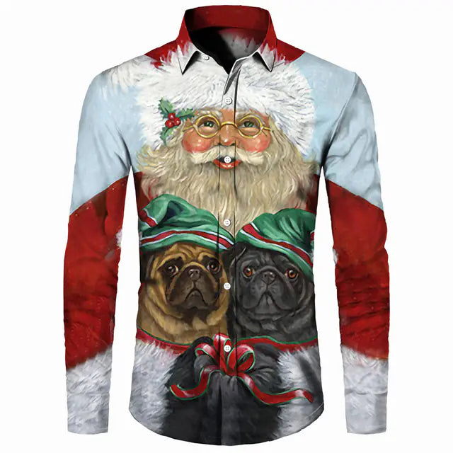 Men's Casual Christmas Cotton Spandex Shirt