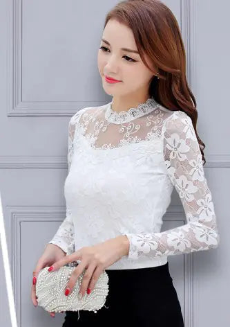 Fleece-Lined Long Sleeve Lace Top for Women